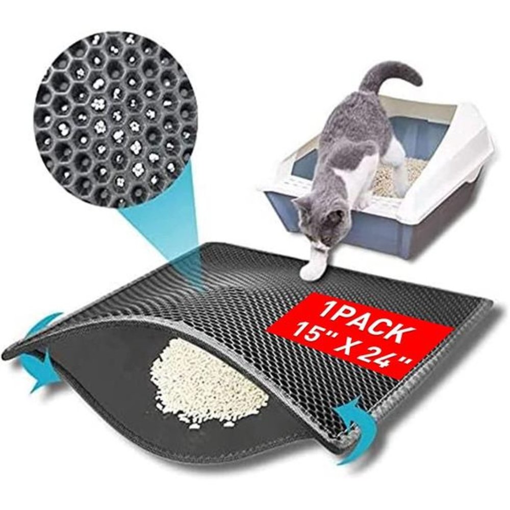 Cat Litter Mat, 15" X 24" Litter Box Mat,Honeycomb Double Layer Trapping Litter